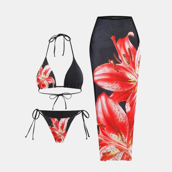 Women's String Bikini in black red lily