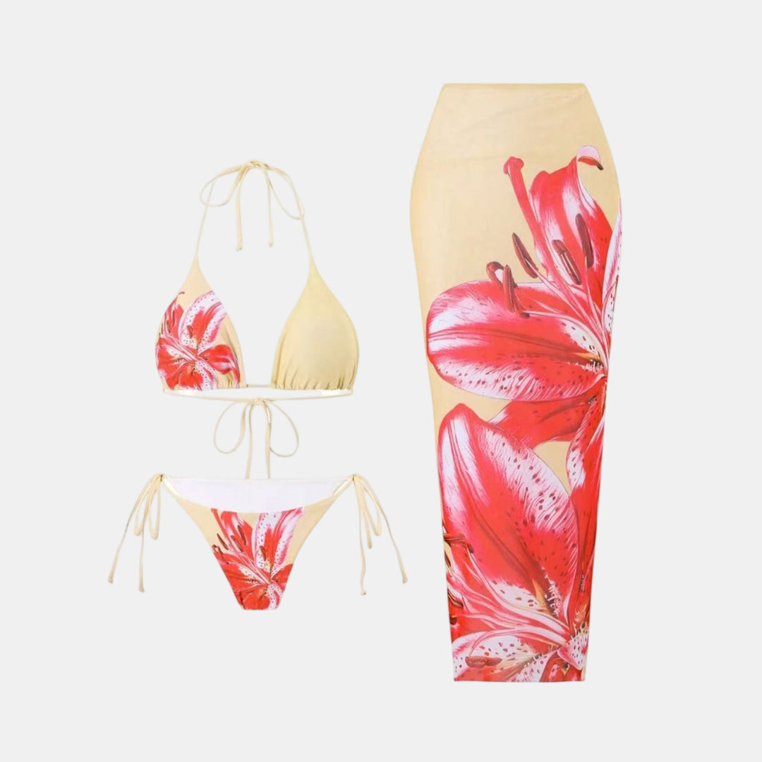Women's String Bikini in beige floral