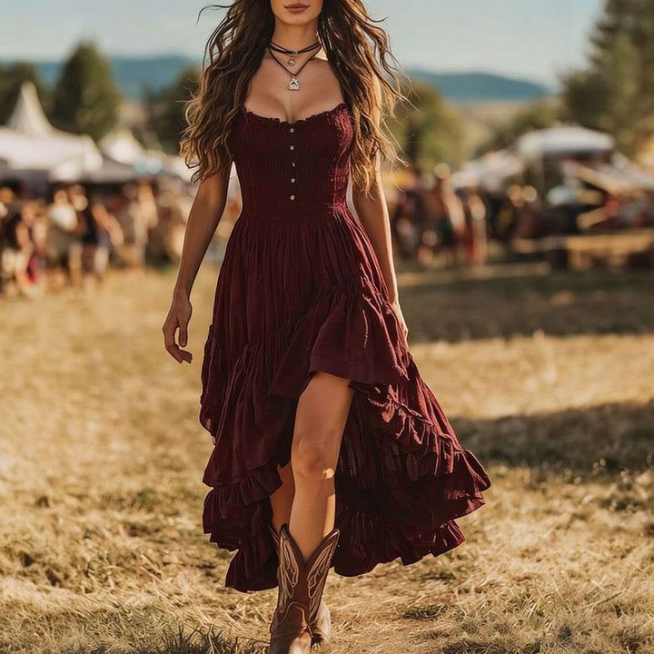 Women's Summer Maxi Dress in dark red