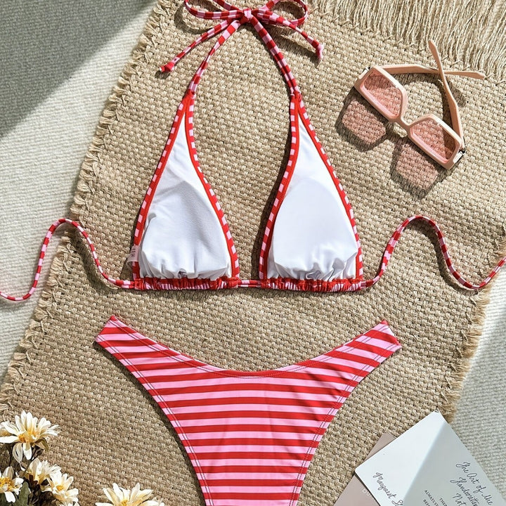Women's Striped Bikini in red pink striped