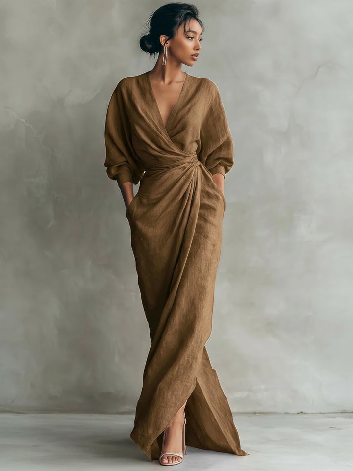 Women's Linen Maxi Dress in brown