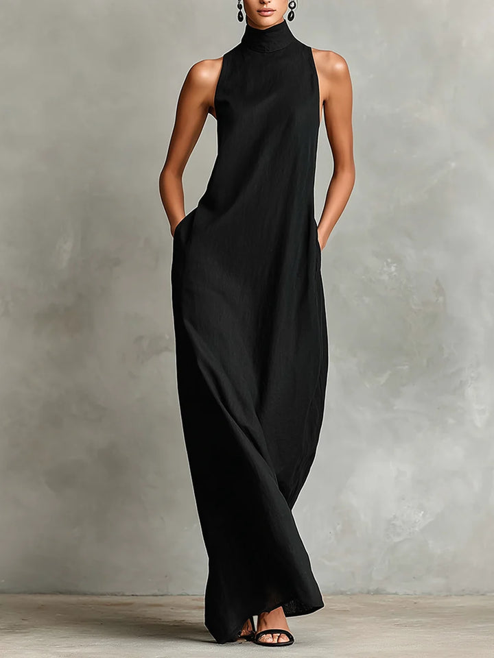 Women's Linen Maxi Dress in black