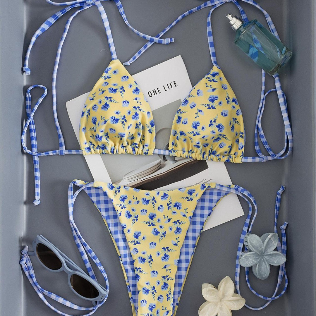 Women's String Bikini in yellow floral