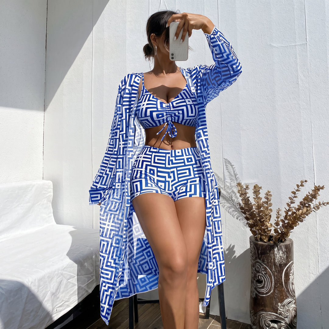 Women's High Waisted Bikini in blue white