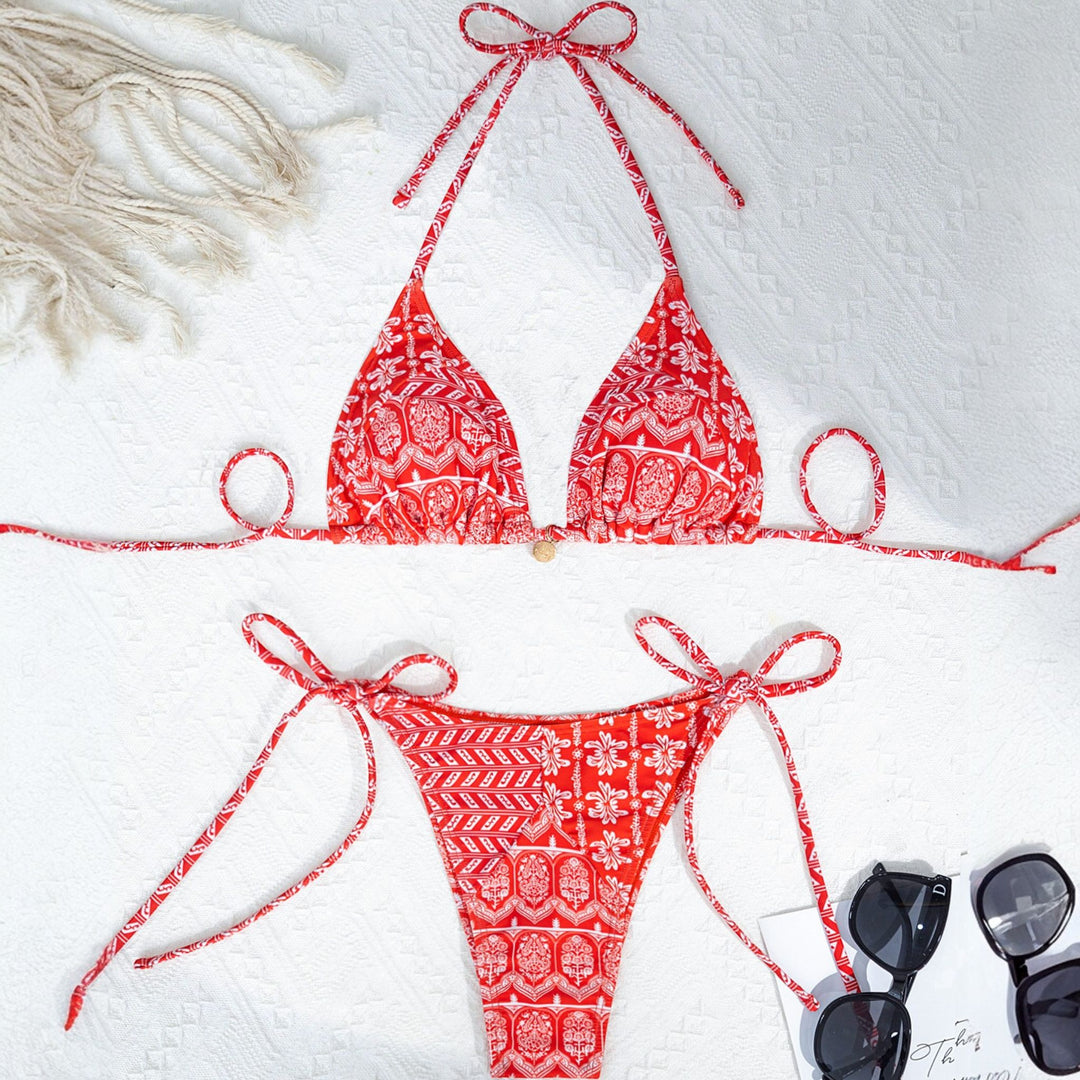 Women's String Bikini in red paisley