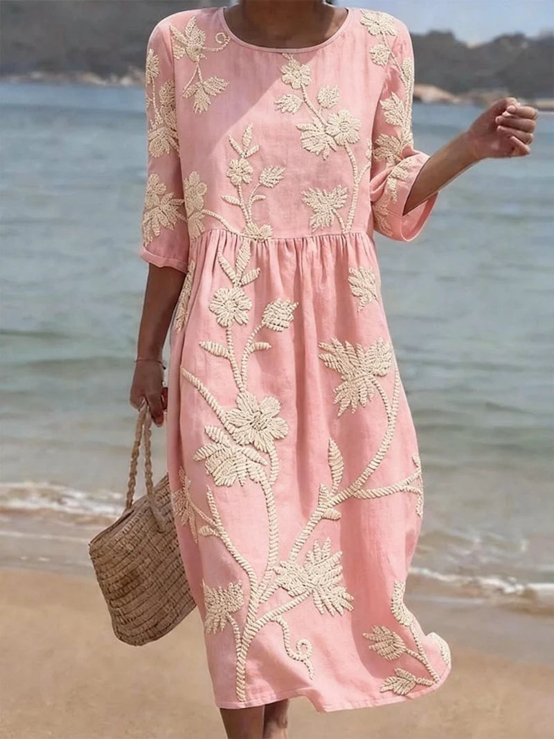 Women's Summer Midi Dress in light pink floral