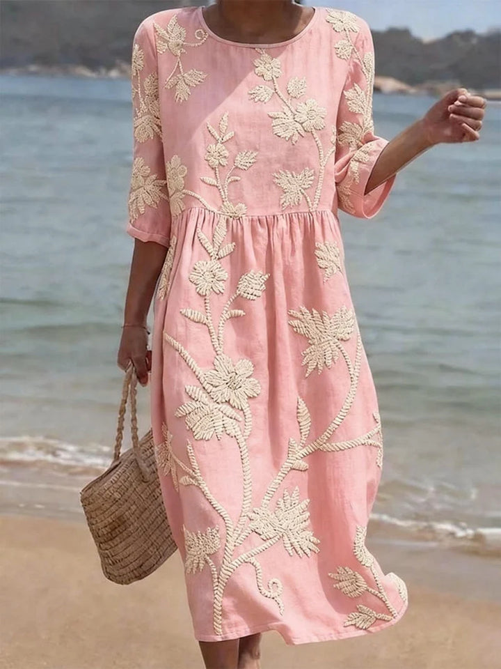 Women's Summer Midi Dress in light pink floral