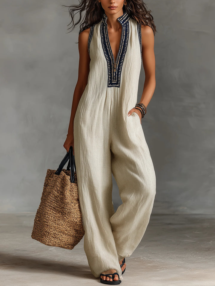 Women's Linen Jumpsuit in beige
