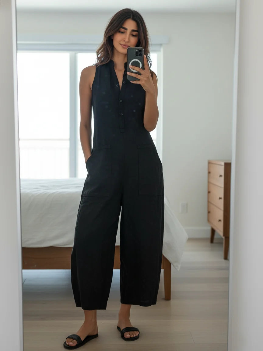 Women's Linen Jumpsuit in black