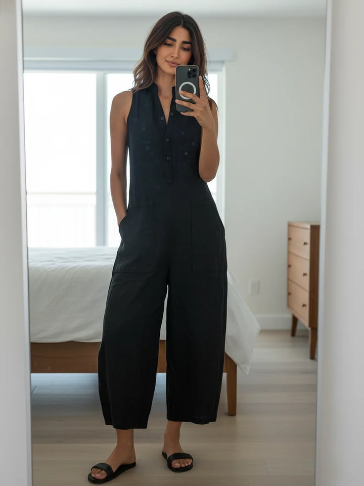 Women's Linen Jumpsuit in black