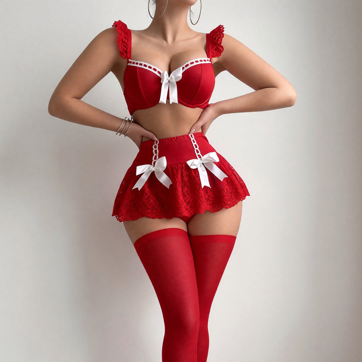 Women's Sexiest Lace Lingerie Set, High Waisted Bow Detail