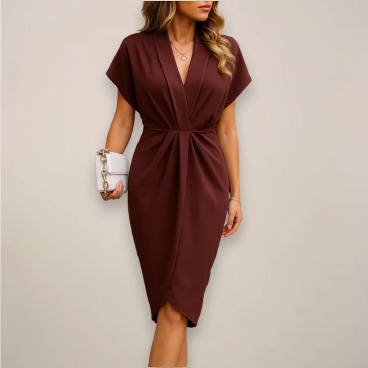 Women's Wrap Midi Dress in wine red