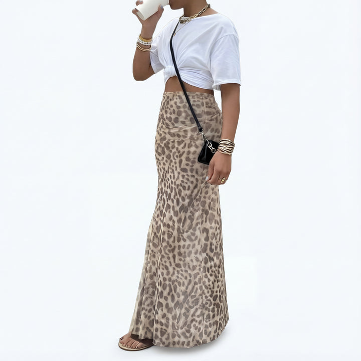 TERRY™ – High-Waisted Leopard Print Mesh Skirt