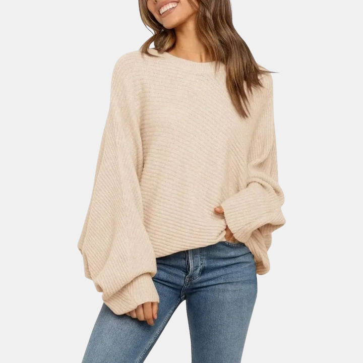 Women's Batwing Long Sleeve Oversized Crewneck Knit Sweater