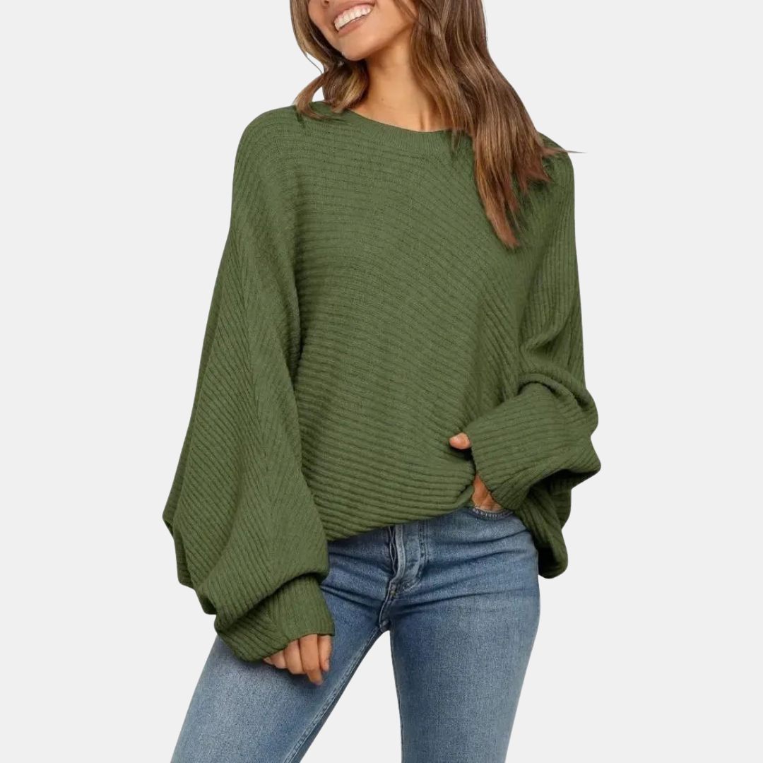 Women's Batwing Long Sleeve Oversized Crewneck Knit Sweater