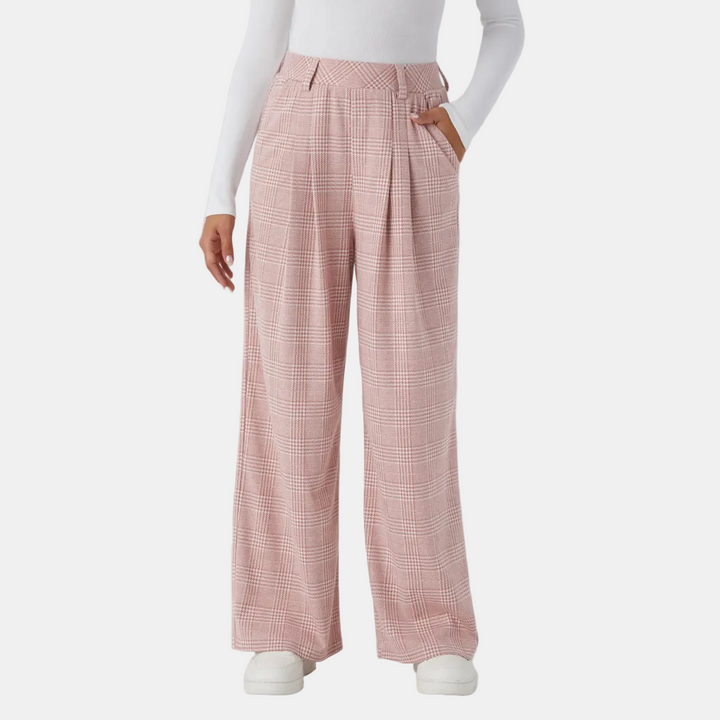 Women's Wide Leg Trousers Women, High Waist Glen Plaid Pleated