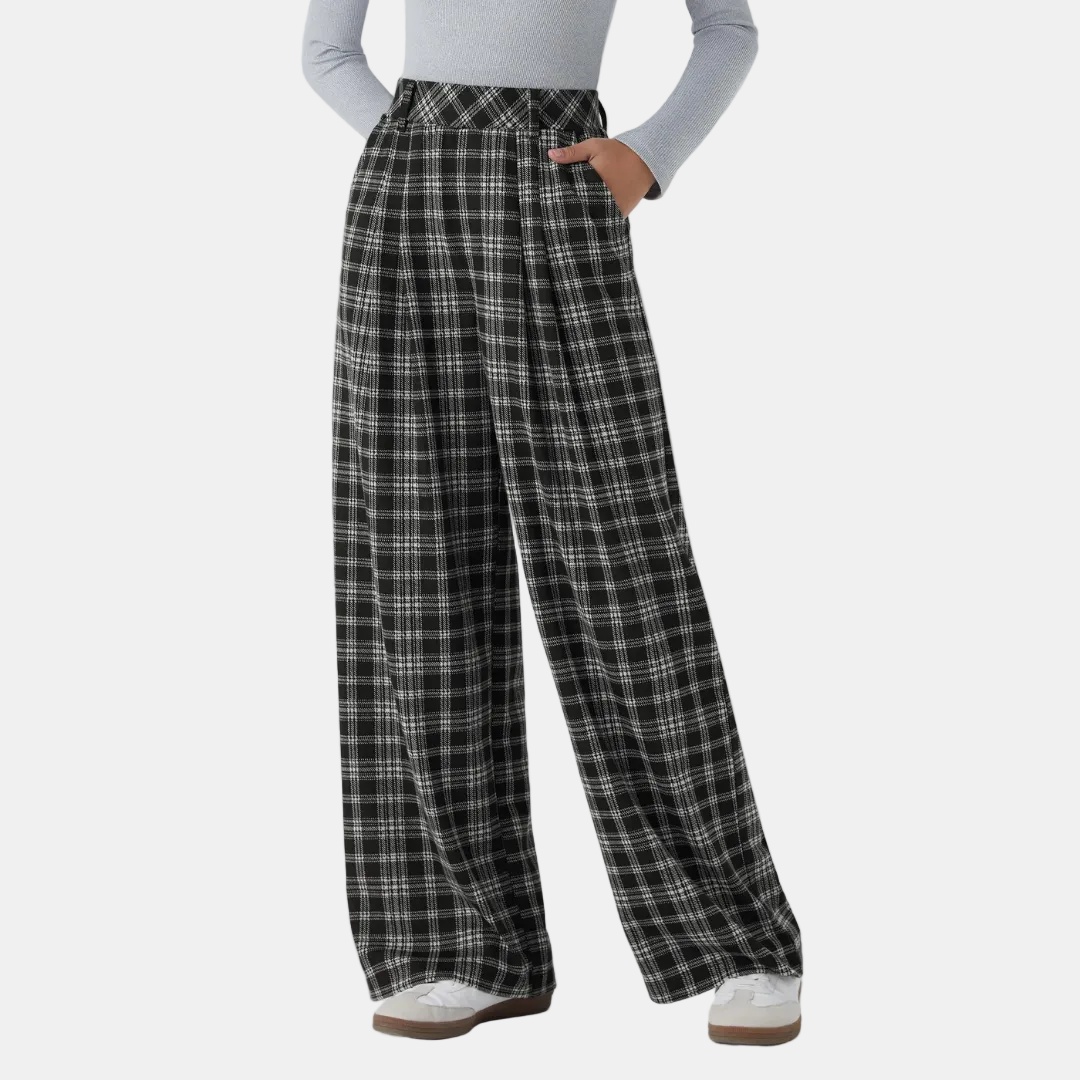 Women's Wide Leg Trousers Women, High Waist Glen Plaid Pleated
