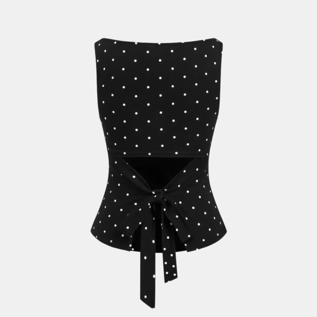 Women's Ruched Waist Sleeveless Polka Dot Tank Top