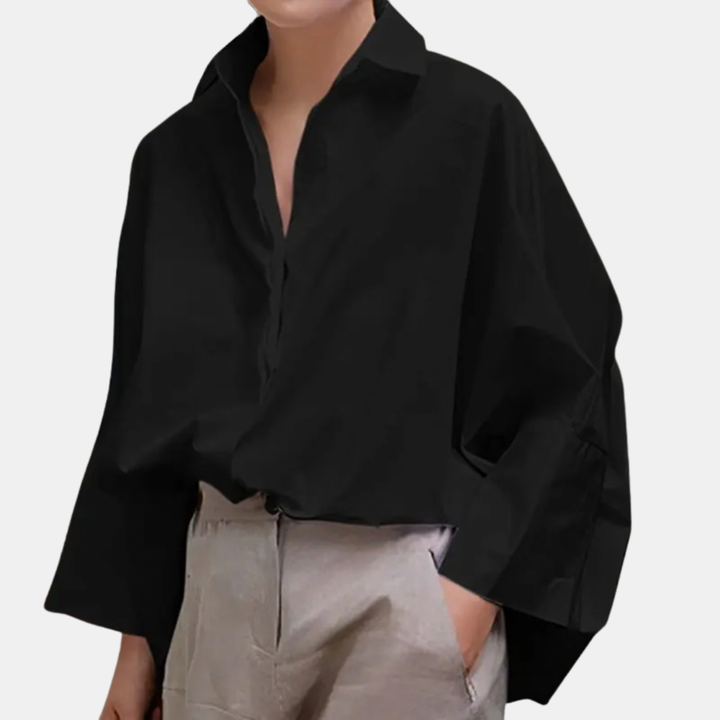 Women's Oversized Lapel Collar Long Sleeve Relaxed Blouse