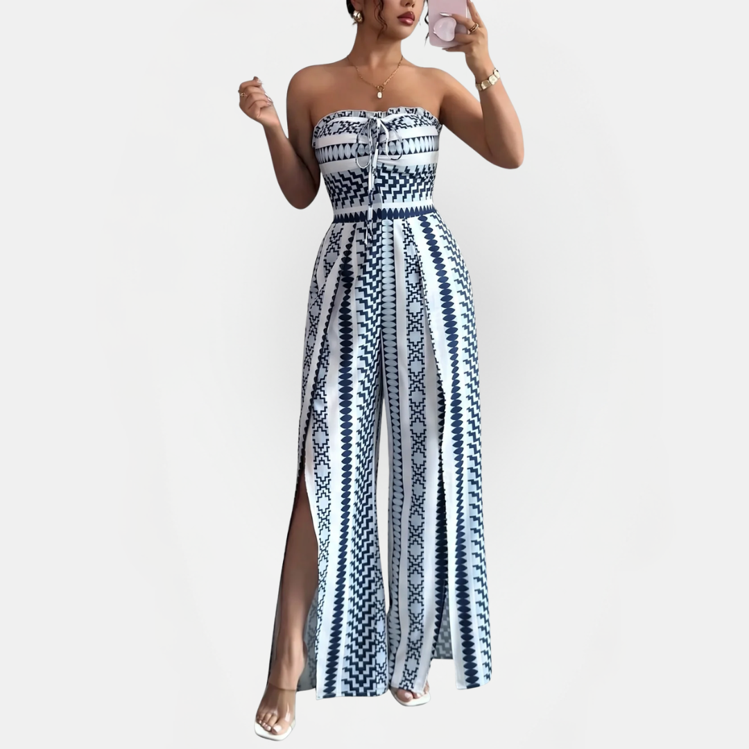 Women's Sleeveless Tie Waist Slit Wide Leg Jumpsuit