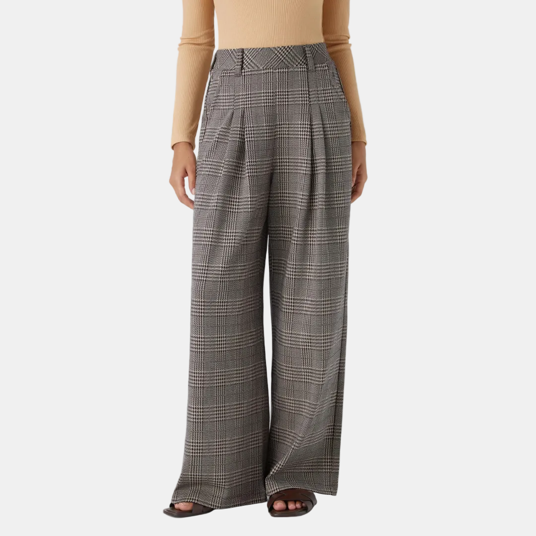 Women's Wide Leg Trousers Women, High Waist Glen Plaid Pleated