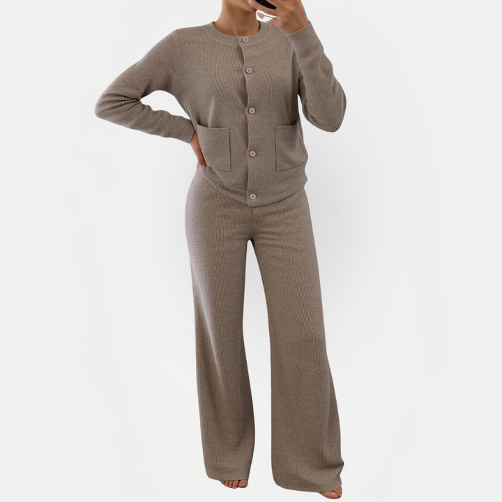 Women's Knit Cardigan and Wide Leg Trousers Two Piece Set