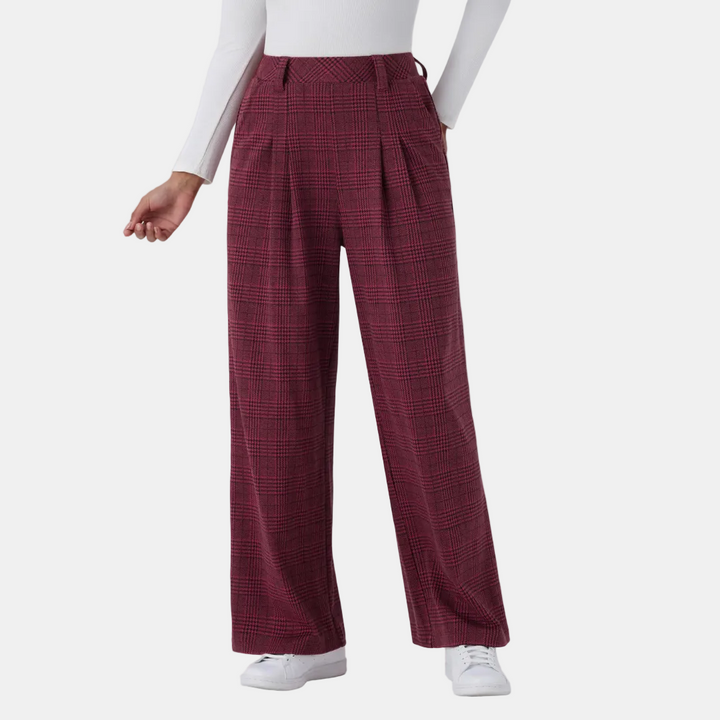 Women's Wide Leg Trousers Women, High Waist Glen Plaid Pleated