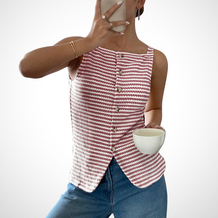 QUANDA™ - Classy Button Front Sleeveless Tank Top