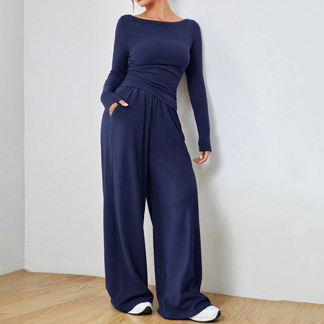 DANTARA™ - Casual Long Sleeve Top and Wide Leg Pants Set