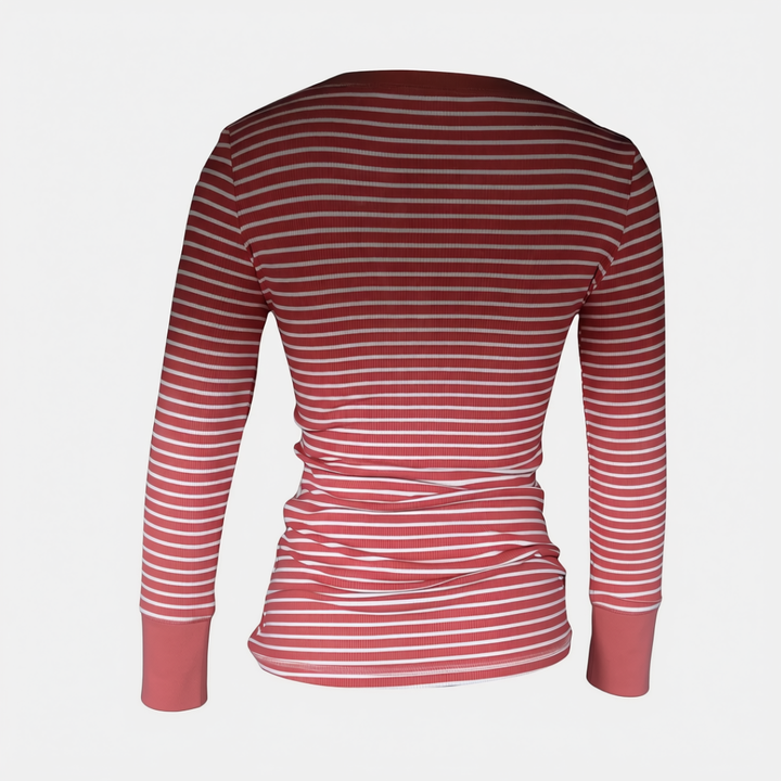 Women's Button Front Striped Knit Long Sleeve Polo Top with Pockets