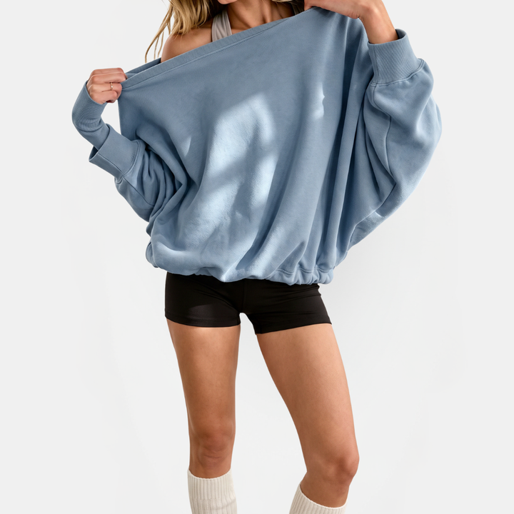 Women's One Shoulder Drawstring Hem Pullover Sweatshirt