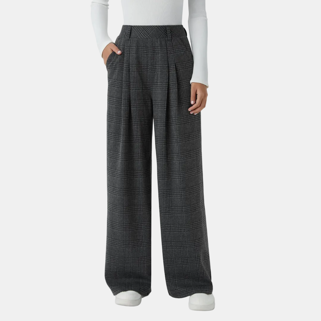 Women's Wide Leg Trousers Women, High Waist Glen Plaid Pleated