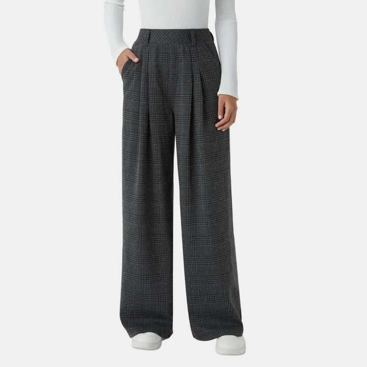 Women's Wide Leg Trousers Women, High Waist Glen Plaid Pleated
