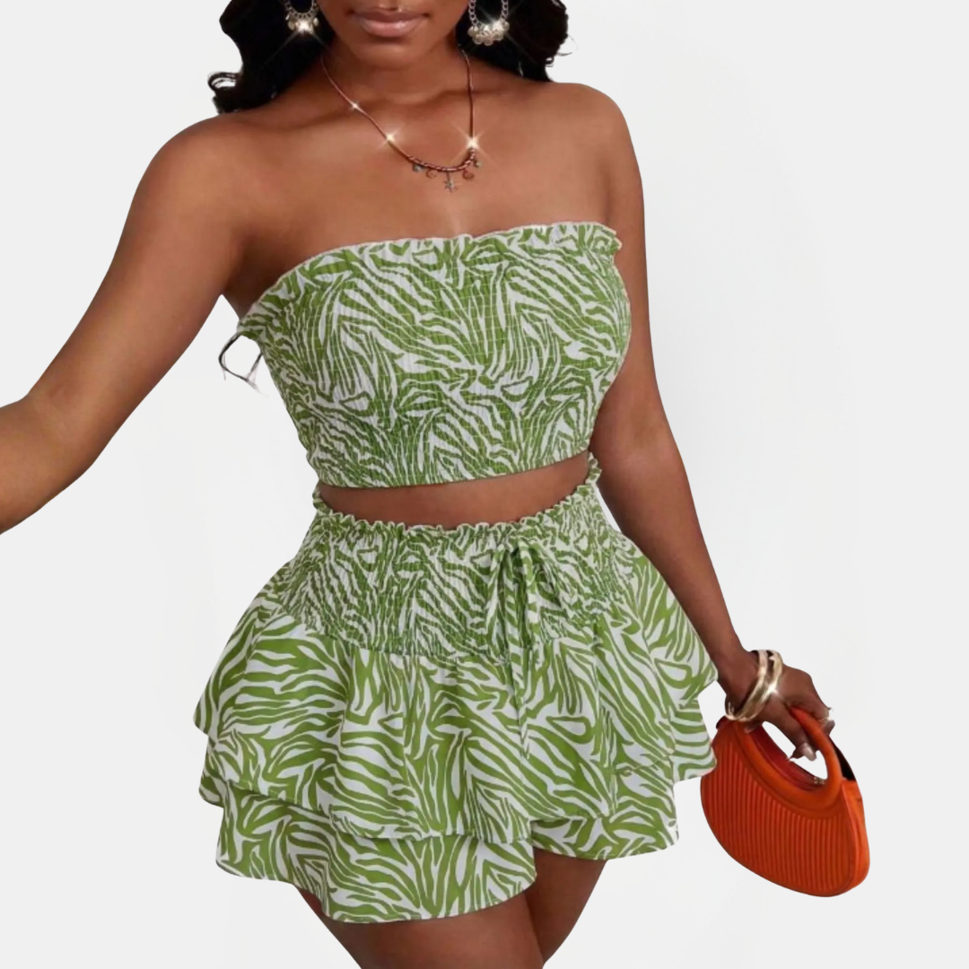 Women's Butterfly Tie Halter Neck Tank Top and Mini Skirt Set