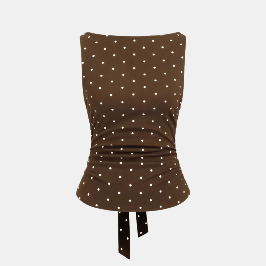 Women's Ruched Waist Sleeveless Polka Dot Tank Top
