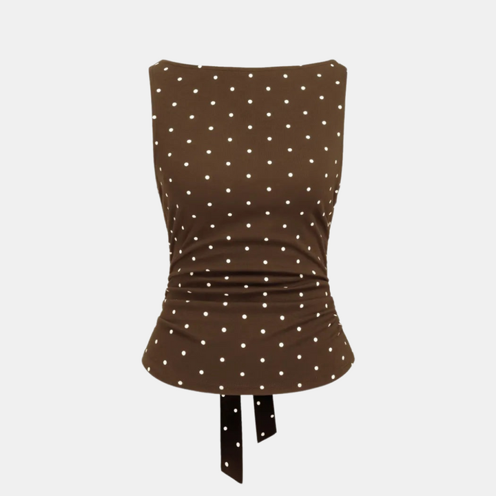 Women's Ruched Waist Sleeveless Polka Dot Tank Top