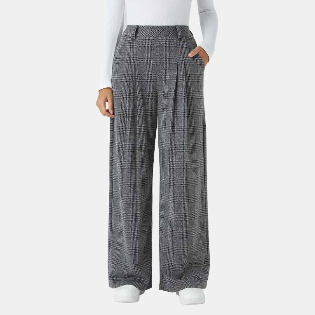 Women's Wide Leg Trousers Women, High Waist Glen Plaid Pleated