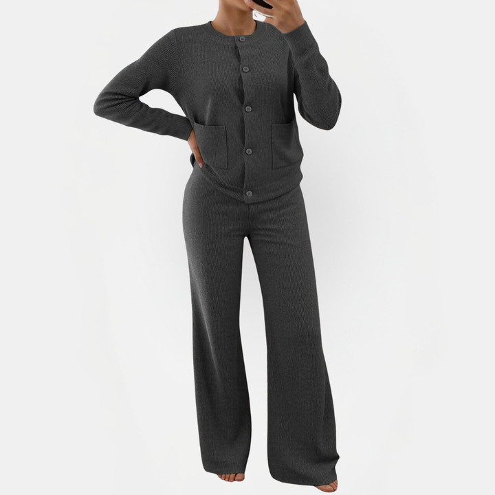 Women's Knit Cardigan and Wide Leg Trousers Two Piece Set
