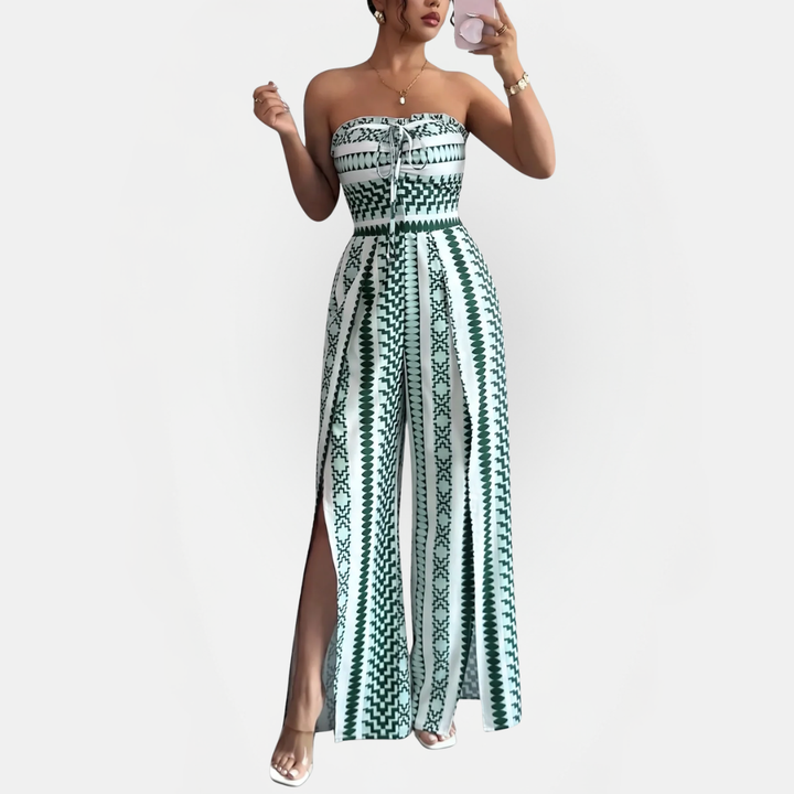 Women's Sleeveless Tie Waist Slit Wide Leg Jumpsuit