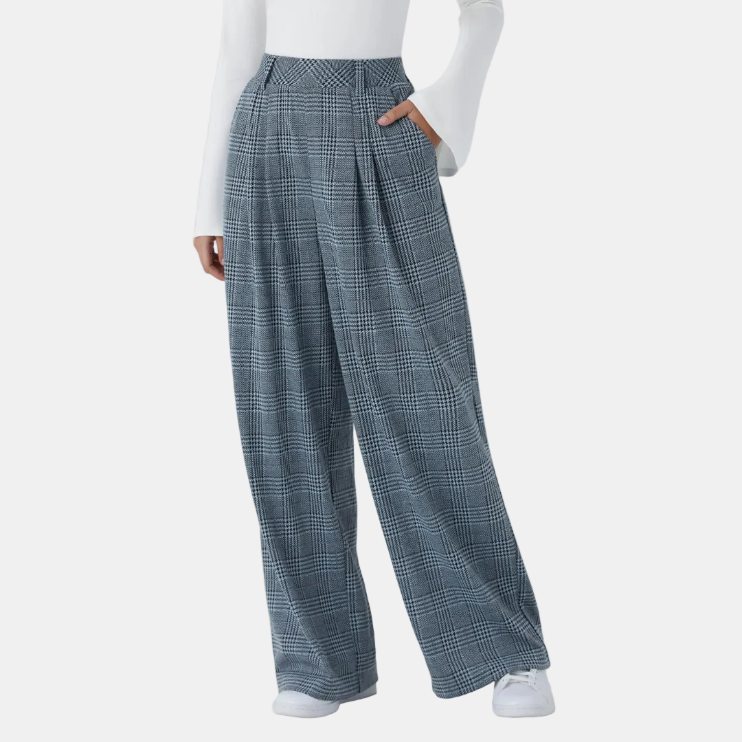 Women's Wide Leg Trousers Women, High Waist Glen Plaid Pleated