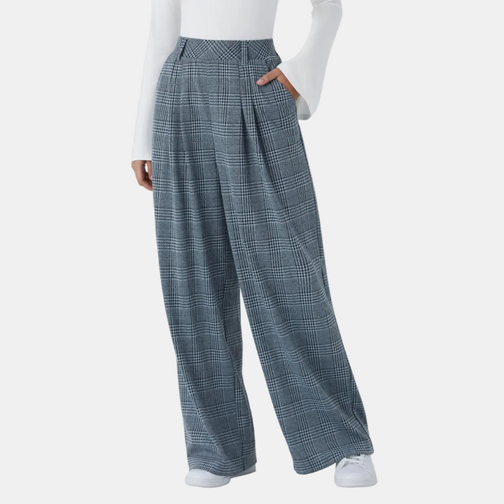 Women's Wide Leg Trousers Women, High Waist Glen Plaid Pleated