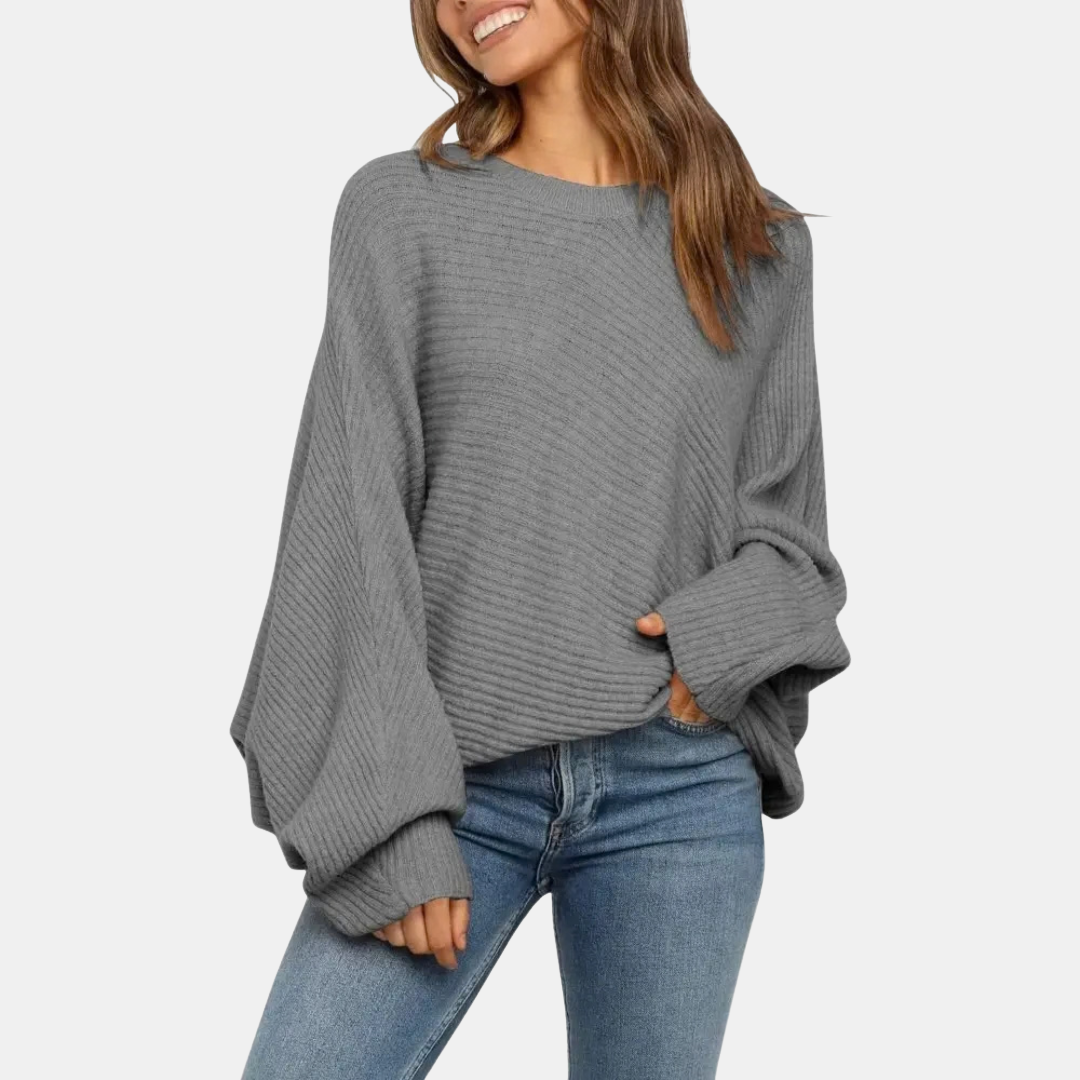 Women's Batwing Long Sleeve Oversized Crewneck Knit Sweater