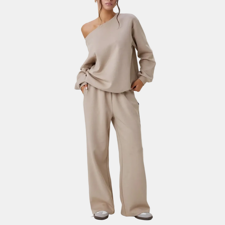 Women's High Waist Button Front Wide Leg Pants and Long Sleeve Top Set