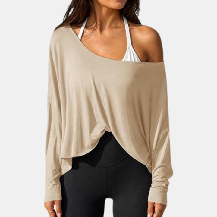 Women's Off Shoulder Oversized Batwing Long Sleeve Gym Top