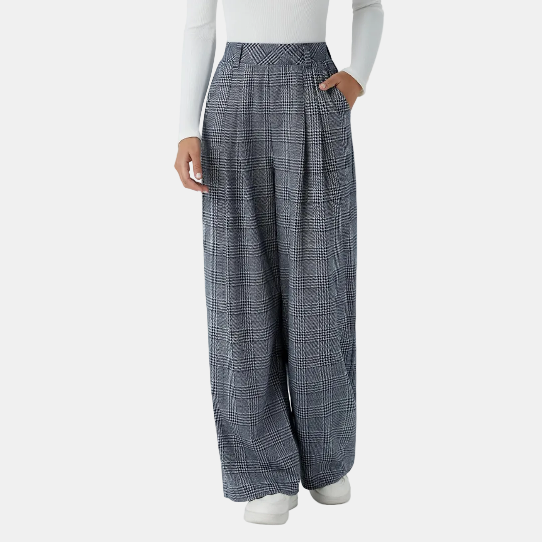 Women's Wide Leg Trousers Women, High Waist Glen Plaid Pleated