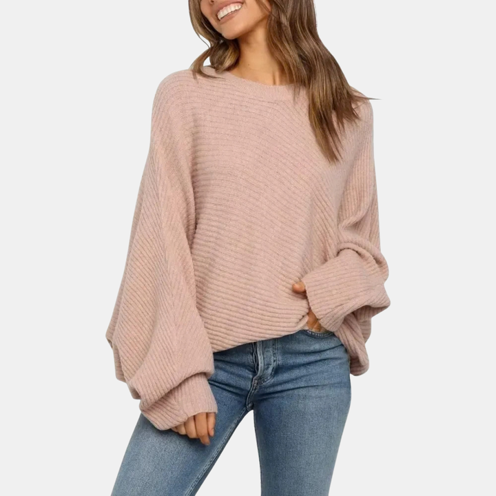 Women's Batwing Long Sleeve Oversized Crewneck Knit Sweater