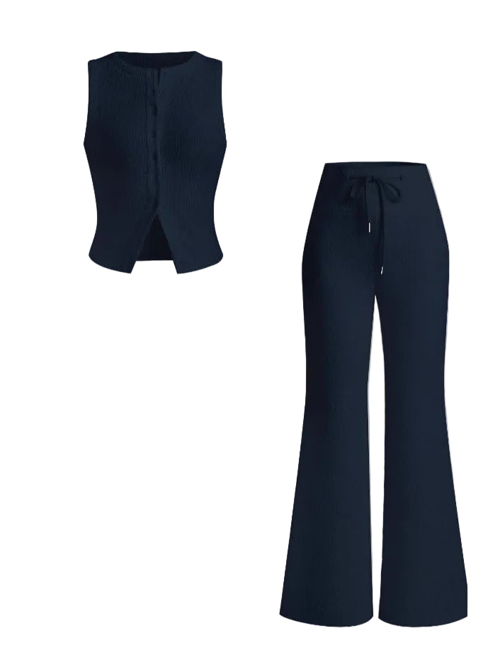 HILDA™ - Women’s Sleeveless Vest & Wide Leg Pants