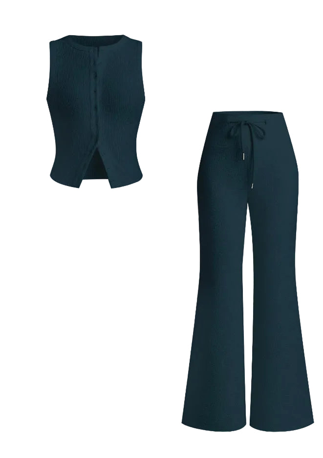 HILDA™ - Women’s Sleeveless Vest & Wide Leg Pants