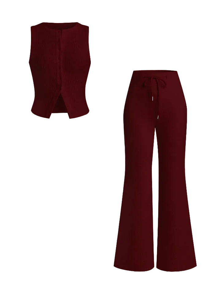 HILDA™ - Women’s Sleeveless Vest & Wide Leg Pants