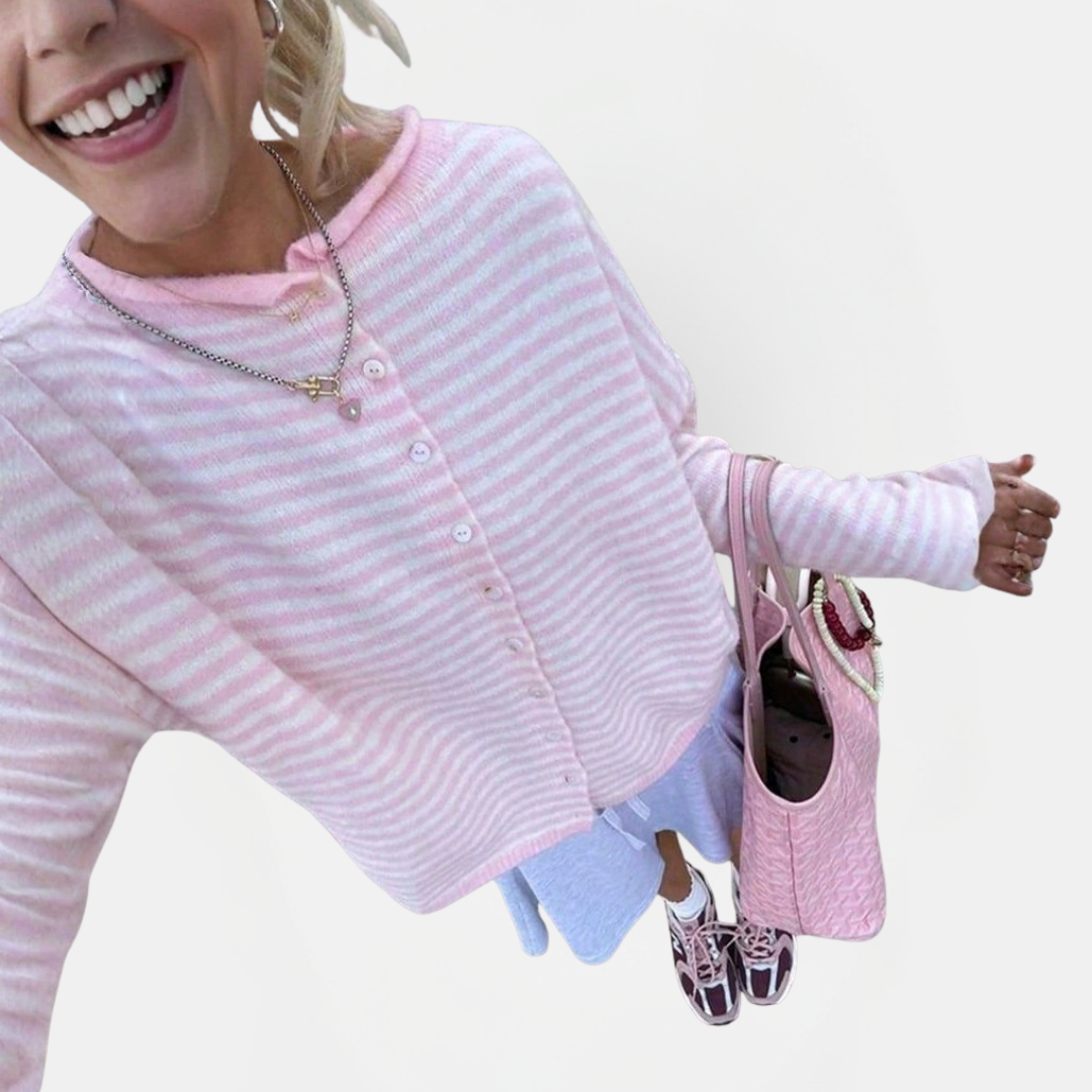 Women's Loose Fit Striped Knit Open Front Cardigan Sweater